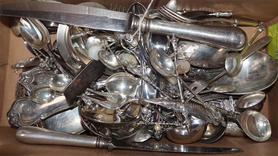 A quantity of assorted continental white metal cutlery including German and Dutch and a small group of plated flatware.